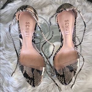 SCHULZ JOSSEANA SNAKESKIN HEELS with a VINYL  LACE